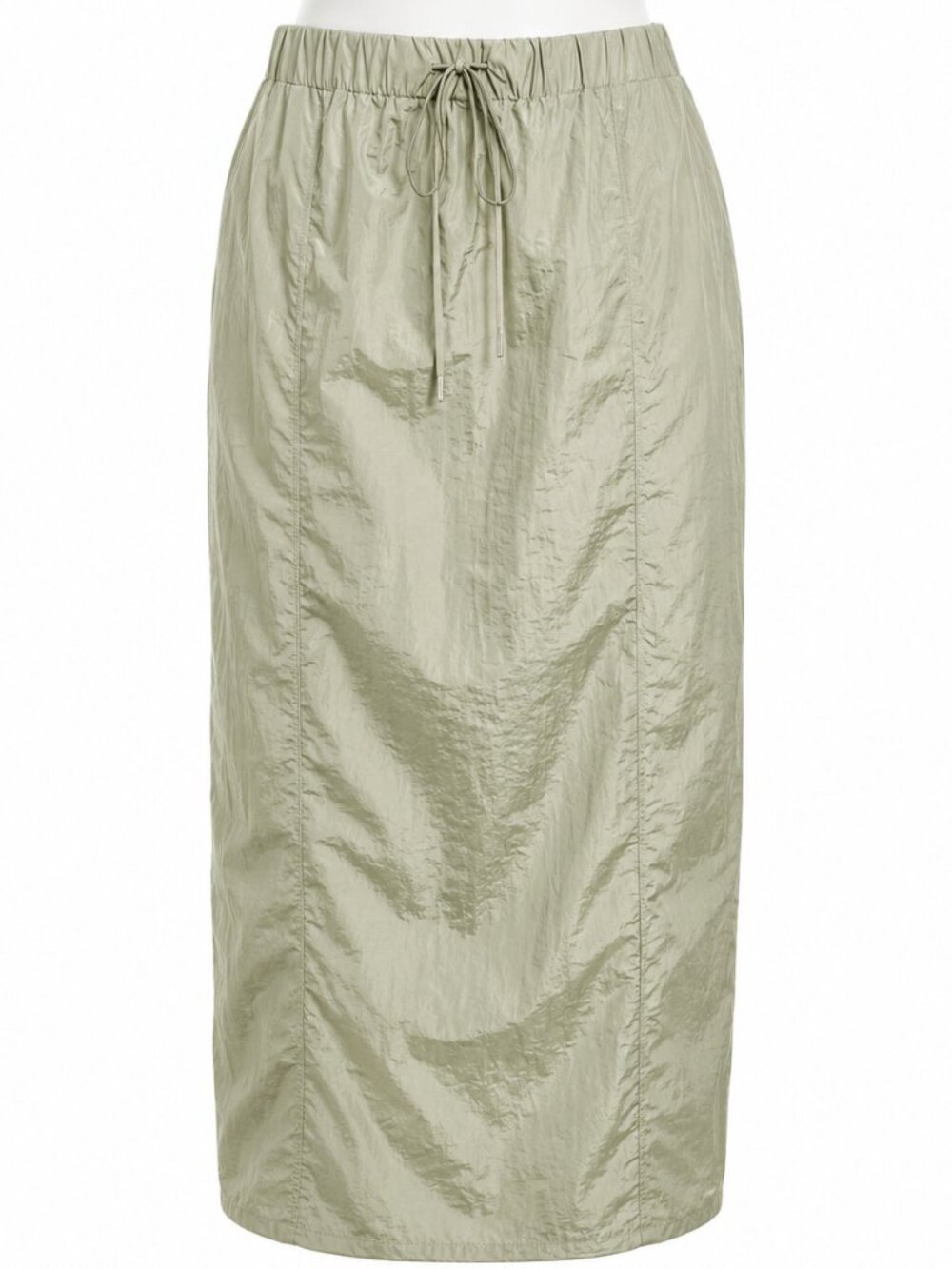 Medium Green Satin Skirt Elastic Waist Lightweight Casual Chic Office College